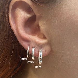 925 Sterling Silver Sleeper Hinged HOOP Earrings 1 mm, 2 mm or 3 mm Thick image 2