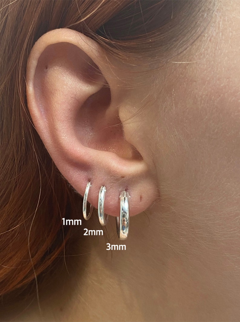 925 Sterling Silver Sleeper Hinged HOOP Earrings 1 mm, 2 mm or 3 mm Thick zdjęcie 2