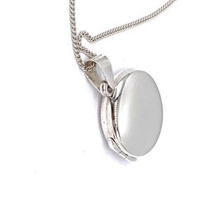 925 Sterling Silver Round Circular Plain Photo Pendant Locket on 16, 18 or 20 Silver Curb Chain image 4