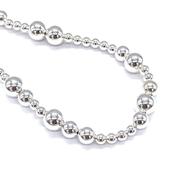 Collier chaîne en argent sterling 925 avec boules et boules de différentes tailles