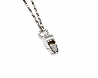 925 Sterling Silver Whistle Pendant, Charm on 16, 18 or 20" Silver Curb Chain