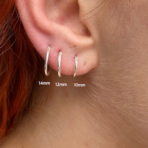 925 Sterling Silver Sleeper Hinged Thin HOOP Earrings 10 mm, 12 mm, 14 mm, 16 mm or 18 mm Diameter and 1.5 mm Thick image 2