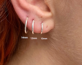 Sterling Silver Thin Hoop Earrings 1.2mm Thick & 10, 12, 14, 16, 18mm Diameter