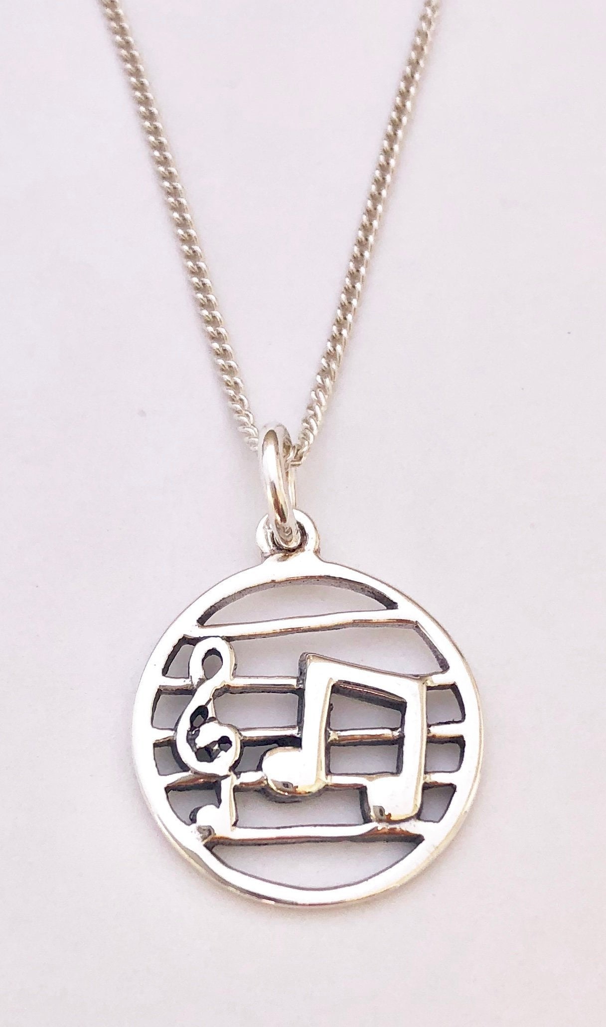 925 Sterling Silver Music Note Jewelry Set - Treble Clef Necklace & Earrings For Music Lovers