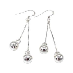 925 Sterling Silver Drop Dangle Ball Earrings on Long Silver Chain Etsy