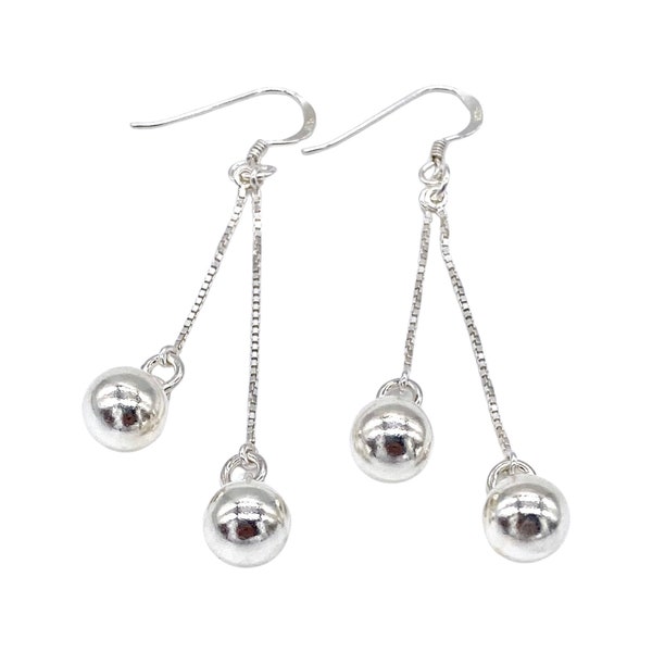 925 Sterling Silver Drop Dangle Ball Earrings on Long Silver Chain