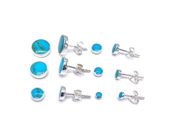 Brincos de Prata de Lei com Turquesa: Estilo Botão Redondo (3 a 10 mm)