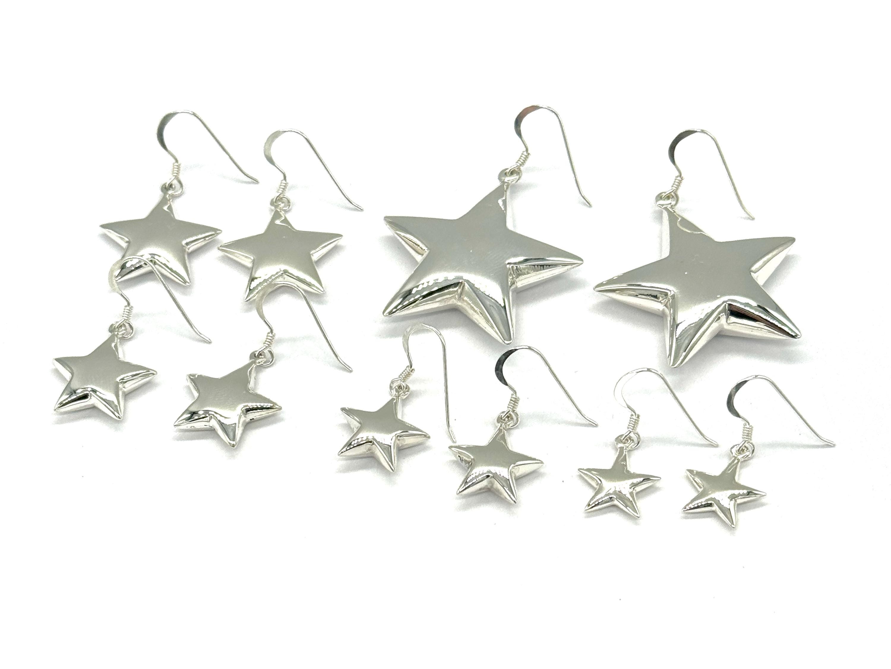 Drop Sterling Silver Earrings 925 Sterling Silver Puffy Star Drop