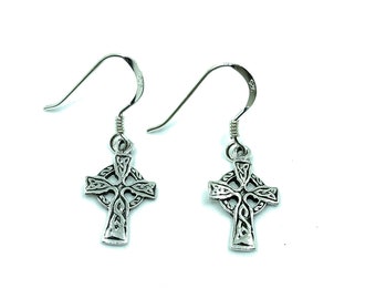 925 Sterling Silver CELTIC, Gaelic Cross Drop Dangle Earrings