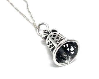 925 Sterling Silver Bell Pendant Charm on 16", 18" or 20" Sterling Silver Curb Chain or Without Chain