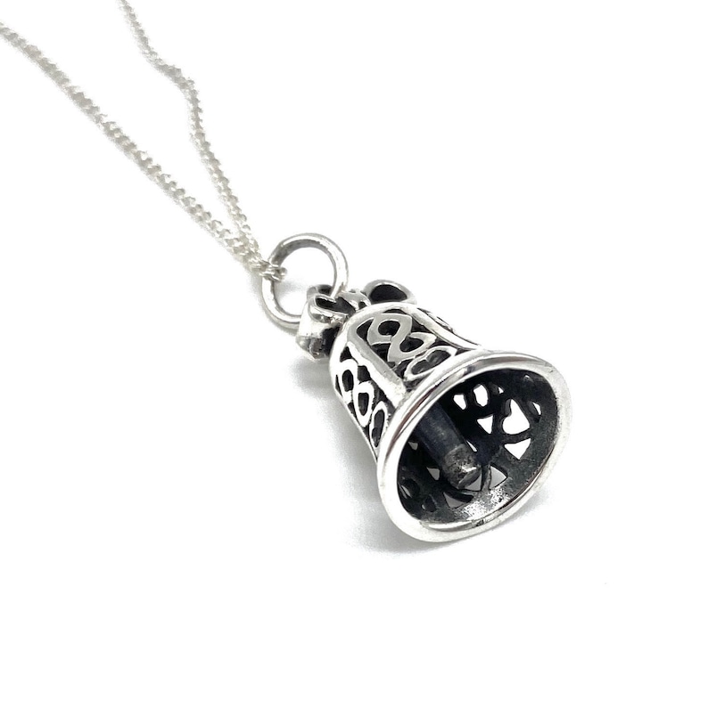 18 or 20 Sterling Silver Curb Chain or Without Chain 925 Sterling Silver Bell Pendant Charm on 16