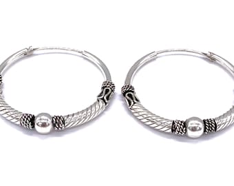 925 Sterling Silver Big Chunky Bali Balinese Hoop Earrings  32 mm Diameter