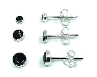 925 Sterling Silver 3 Pairs Round Black ONYX Ball Button Stud Earrings, in Size 3, 4 and 5 mm Diameter