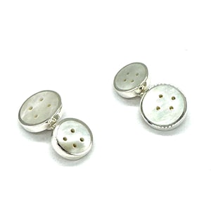 925 Sterling Silver Mother of Pearl Button Cufflinks Chain Link