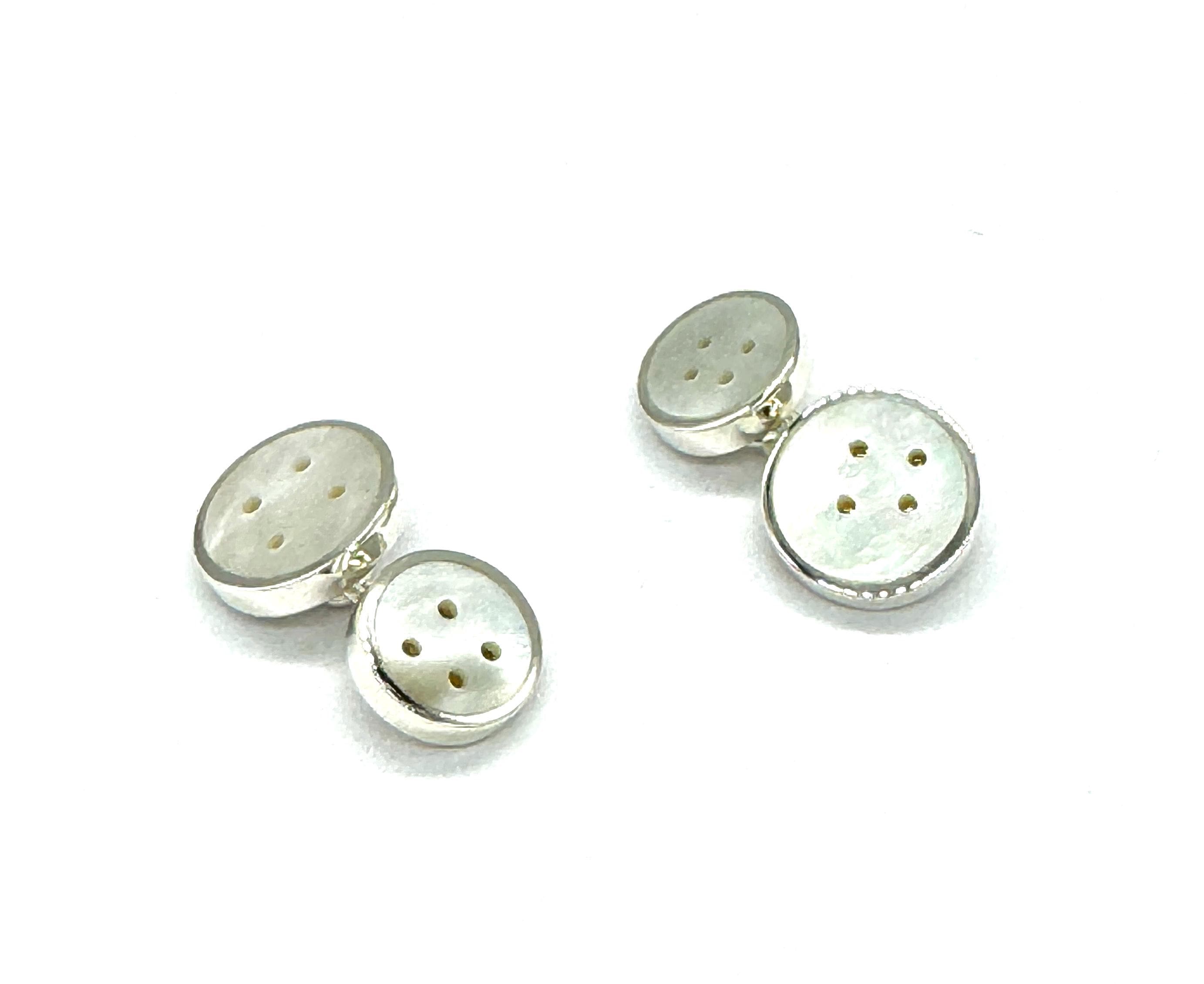 925 Sterling Silver Mother of Pearl Button Cufflinks Chain