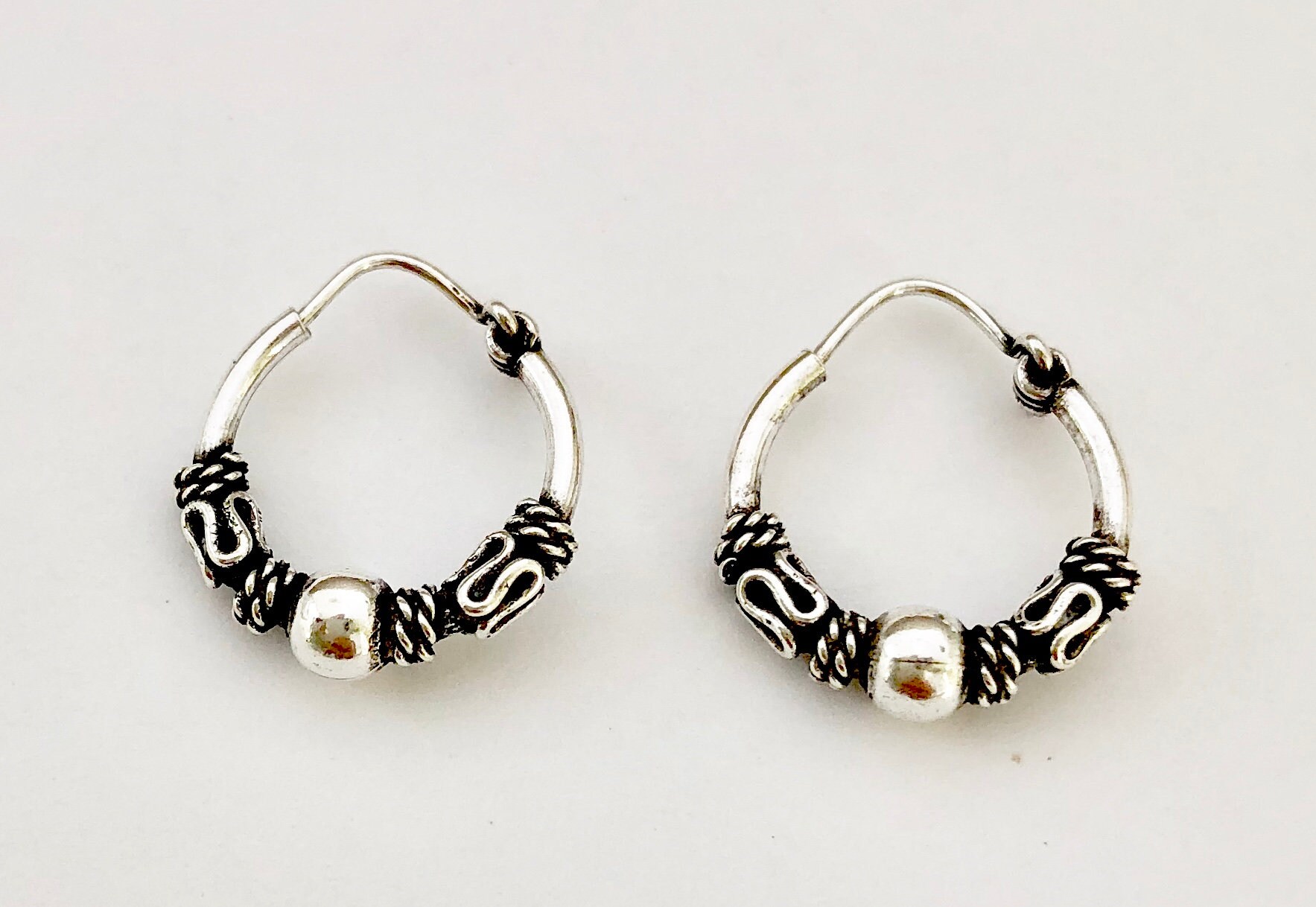 New !! ! 25-45 MM Sterling Silver 925 Bali Hoop Sleeper Earrings