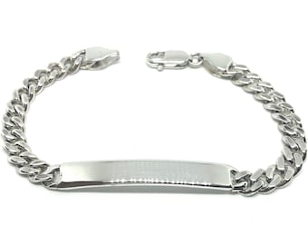 Pulsera de identificación de acera para hombre y mujer, de plata de ley 925, maciza, con sello de contraste, 18,5 cm/7,70"