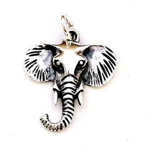 925 Sterling Silver African Elephant Head Charm Pendant Necklace with 16, 18 or 20&quot; Curb Chain