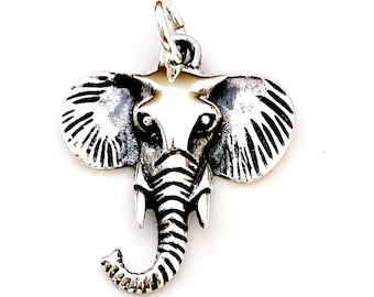 Sterling Silver Elephant Animal Pendant Necklace: With Silver Curb Chain Options