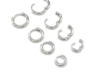 Sterling Silver Small Hinged Hoop Earrings: Solid Sleeper Style, 1.5, 2, 3 mm Thick Options