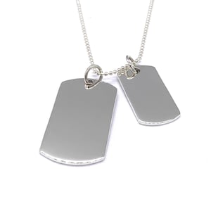 Heavy Solid Dog Tags 925 Sterling Silver  on 18, 20, 22 or 24&quot; Long Silver Ball Chain or Without Chain