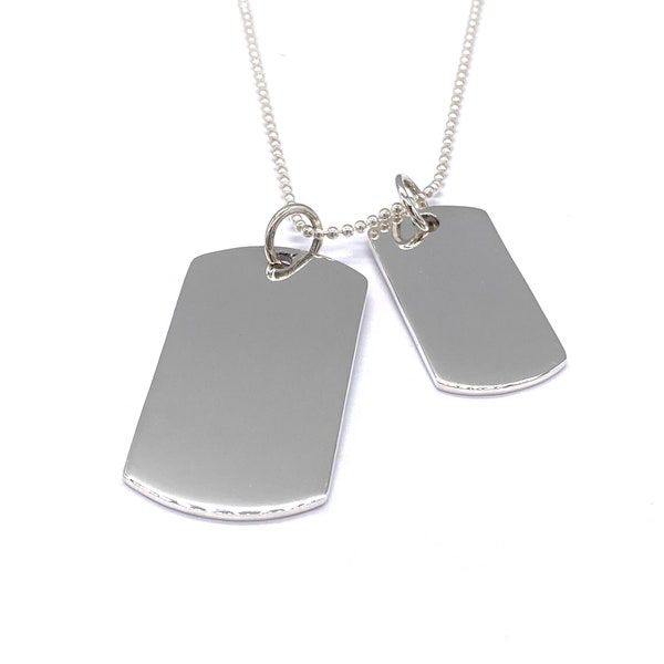 Heavy Solid Dog Tags 925 Sterling Silver  on 18, 20, 22 or 24" Long Silver Ball Chain or Without Chain