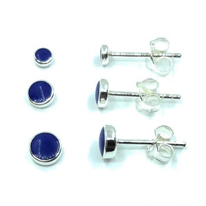 925 Sterling Silver 3 Pairs Round Blue Lapis Lazuli Button Ball Stud Earrings, in Size 3, 4 and 5 mm Diameter