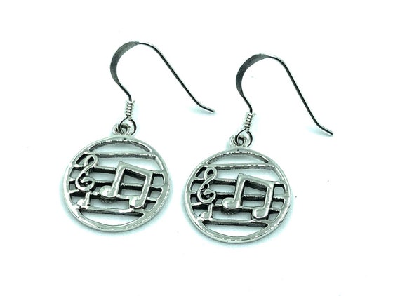 Basic Dangle Cutout Treble Clef Simple .925 Sterling Silver Music Note Earrings 