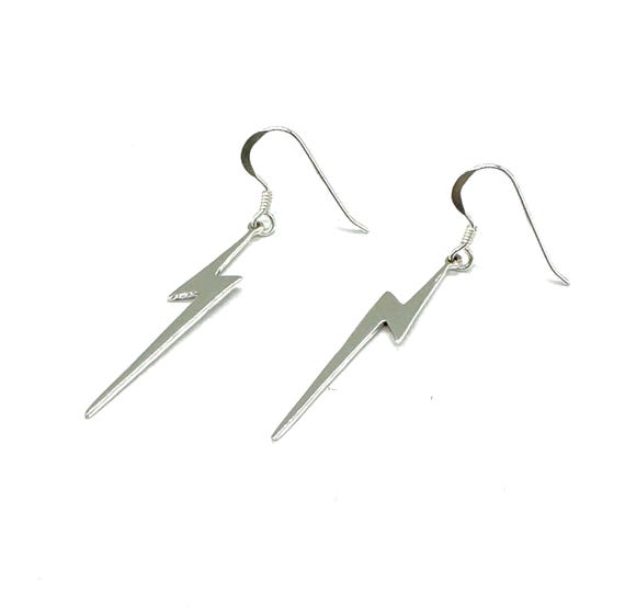 925 Sterling Silver Lightning Bolt Strike Drop Dangle Earrings - Main Image