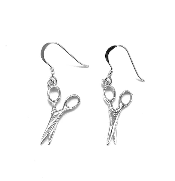 925 Sterling Silver Tailor Hairdresser Scissors Drop Dangle Earrings