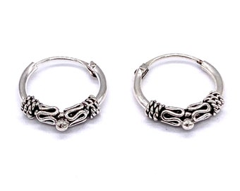 925 Sterling Silver Small Bali Balinese Hoop Earrings  12 mm Diameter