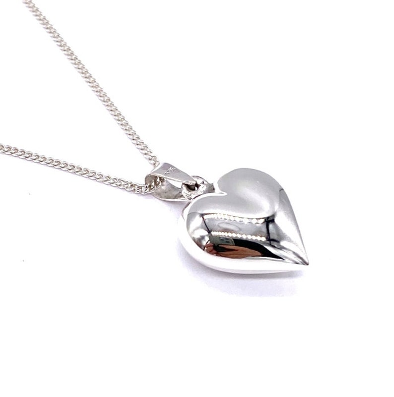 Pendentif coeur gonflé en argent sterling 925 sur chaîne gourmette en argent sterling image 4