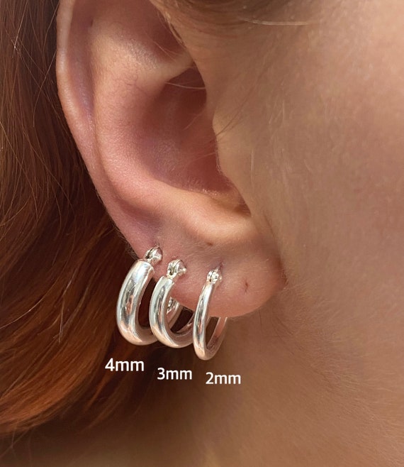 Sterling Silver Rectangle 3/4 Hoop Earrings Sterling Silver Rectangle 3/4 Hoop Earrings