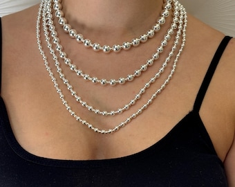 本物のスターリングシルバー925ボールチェーンネックレス 長さ45cm