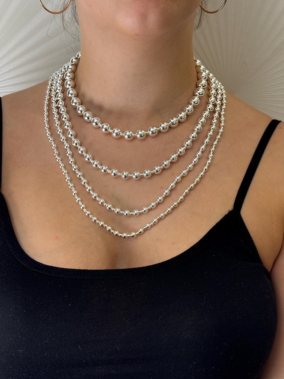 Collana Con Catena Di Perline A Sfera In Argento Sterling: Perline A Sfera Da 5 A 10 Mm Di Diametro - Italia - Foto 3