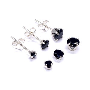 Buy Small to Big Black Crystal Stone Ball Round Stud Earrings 925