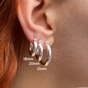 925 Sterling Silver Chunky Hoop Earrings 4 mm Thick, 18, 20, 25, 30 and 35 mm Diameter image 3