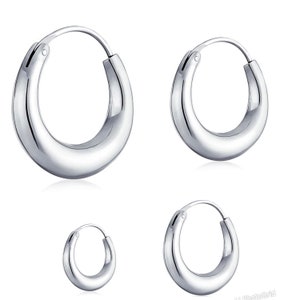 925 Sterling Silver CREOLE Half Moon Tapered Sleeper HOOP Earrings