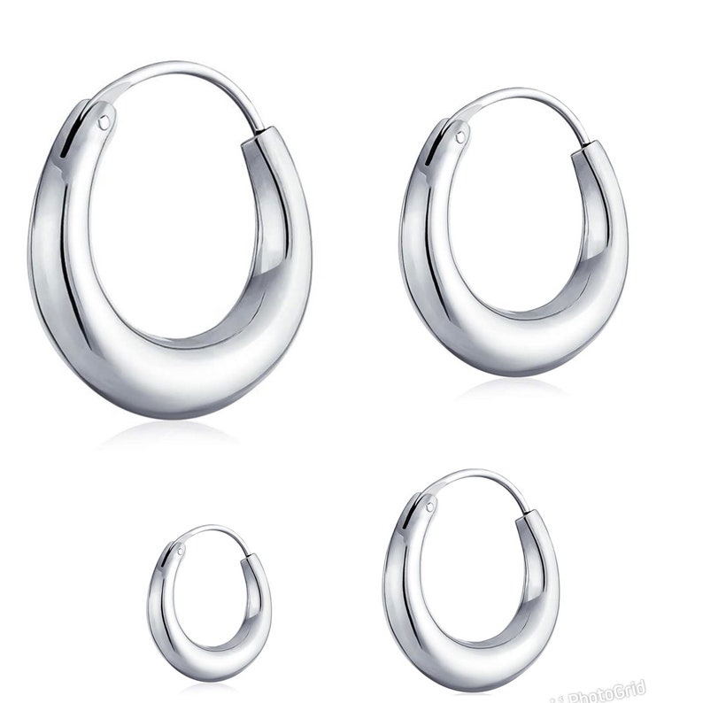 925 Sterling Silver CREOLE Half Moon Tapered Sleeper HOOP Earrings image 1