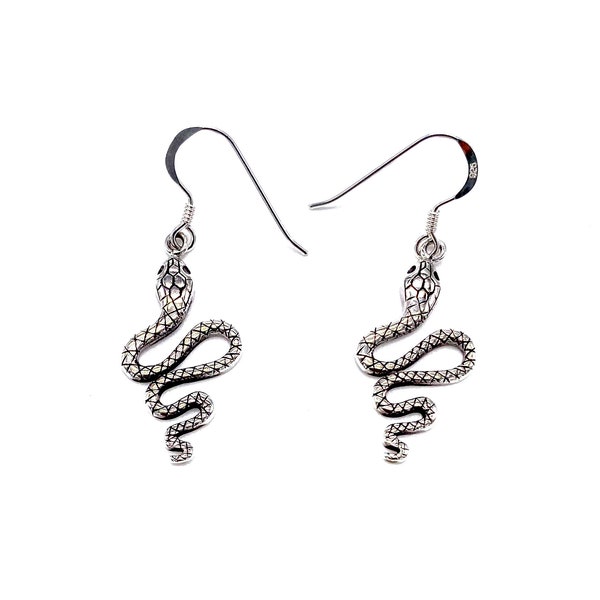 925 Sterling Silver Drop Dangle Cobra Snake Earrings