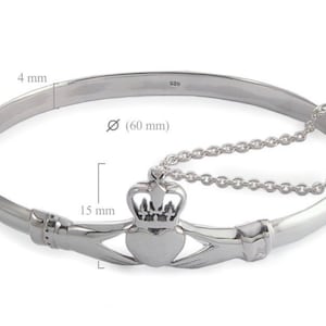 925 Solid Sterling Silver Claddagh Heart Hinged Bangle Love and Friendship Bracelet