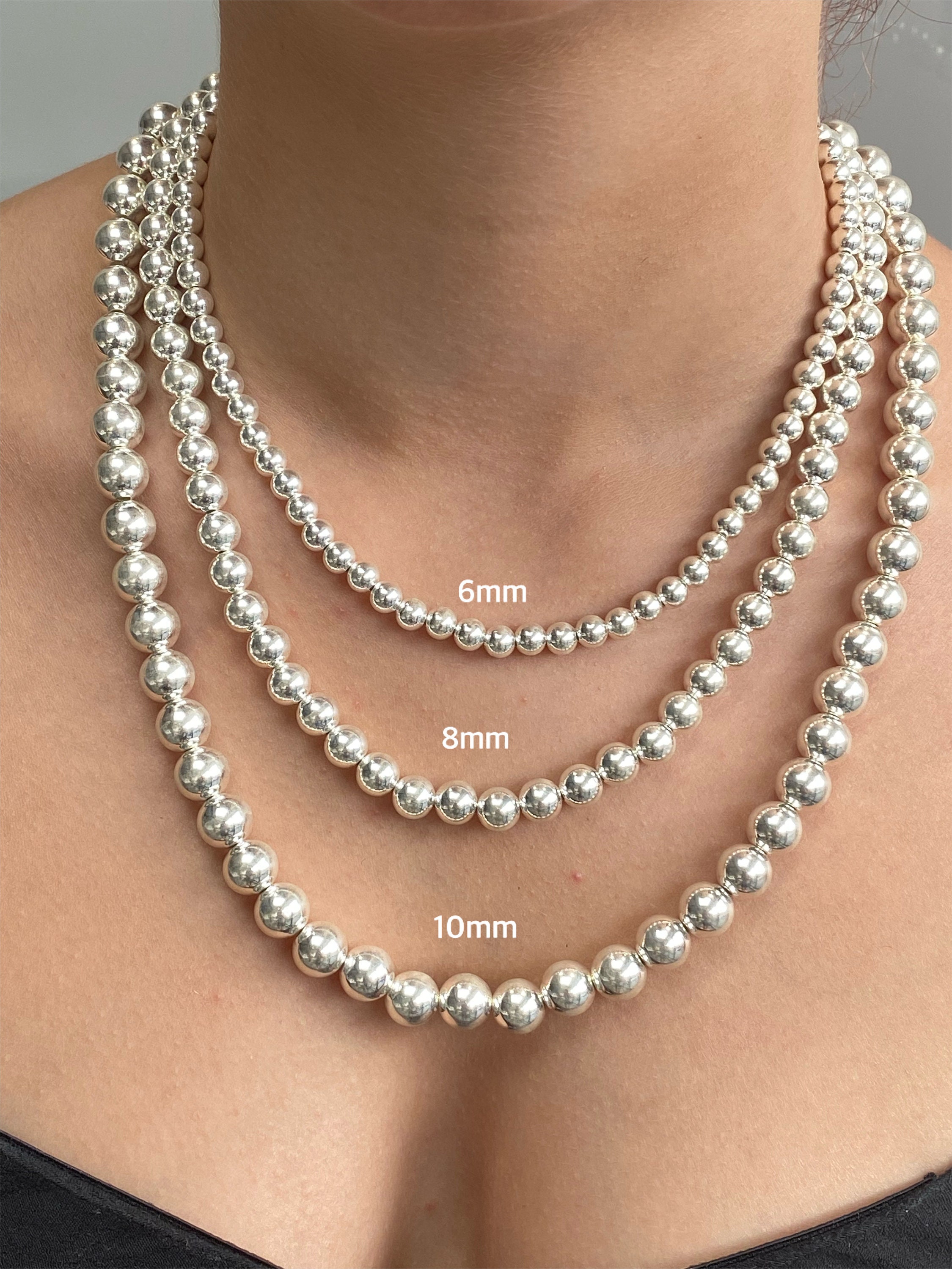 925 Sterling Silver Ball Bead Chain Necklace 1.5, 3, 4, 5, 6