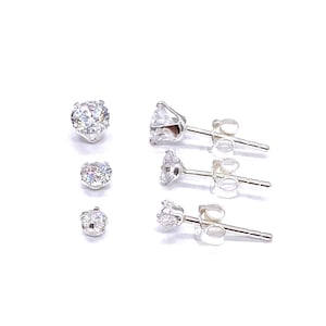 925 Sterling Silver 3 mm, 4 mm & 5 mm Small Crystal Stone Ball Round Stud Earrings image 1
