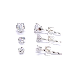 Boucles d'oreilles rondes en argent sterling 925 avec petites boules en pierre de cristal de 3 mm, 4 mm et 5 mm