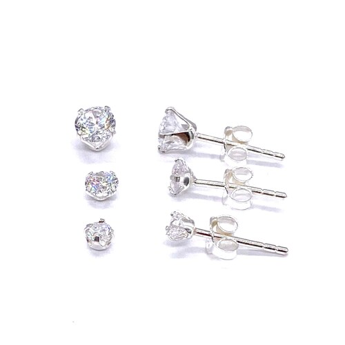 925 Sterling Silver Clear CZ Dangle Ball Stud Earrings for Girls or Teens 