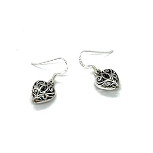 925 Sterling Silver Celtic Filigree Heart Drop Earrings