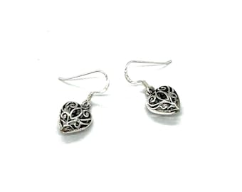 925 Sterling Silver Celtic Filigree Heart Drop Earrings