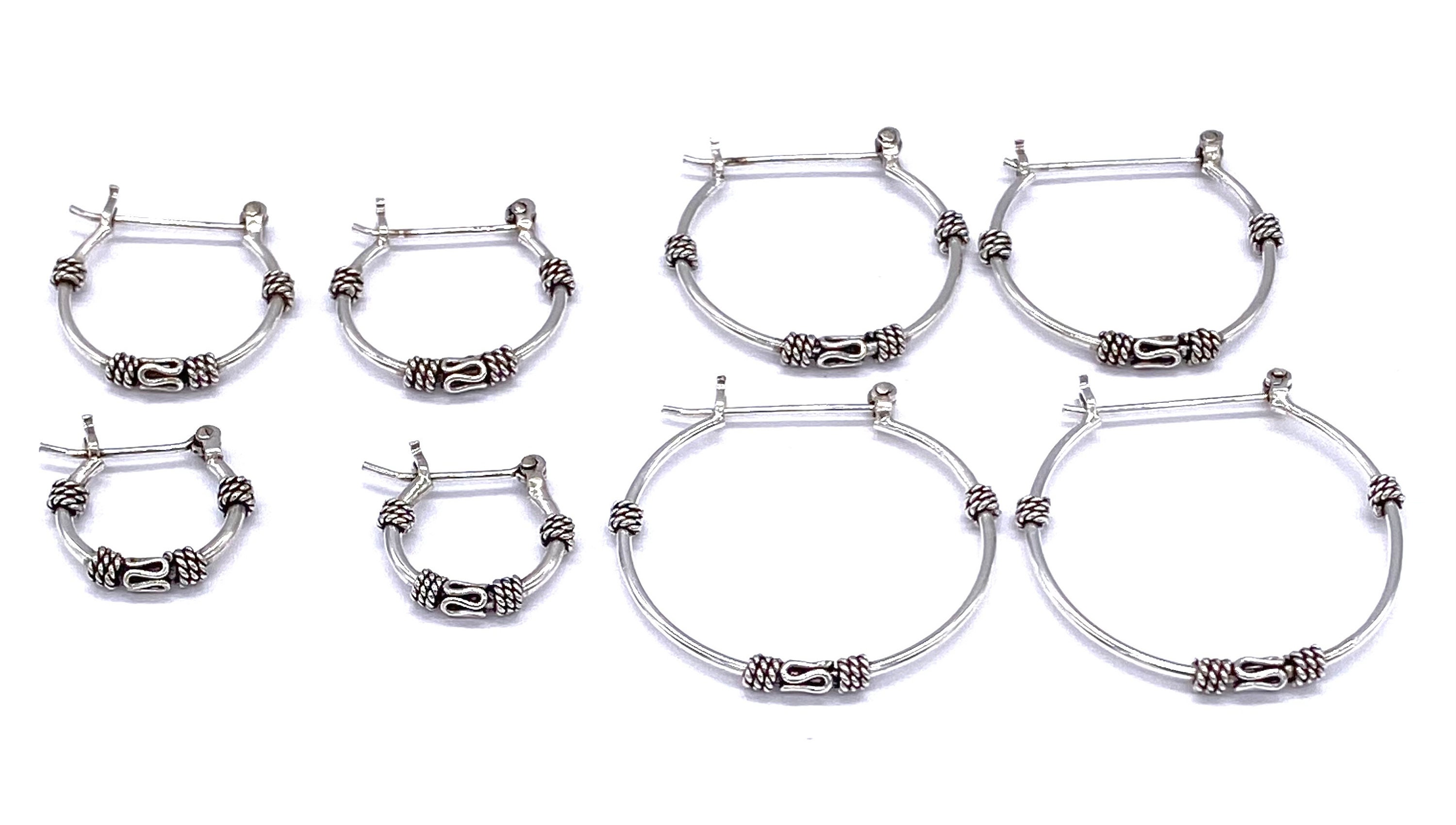 Orecchini a cerchio in stile Bali da 14 mm ornati sterling