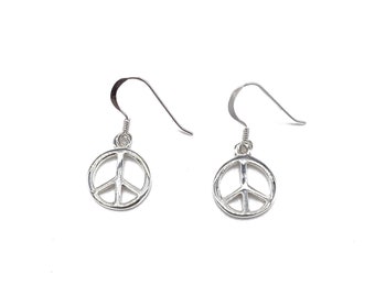 925 Sterling Silver Peace Sign Drop Dangle Earrings