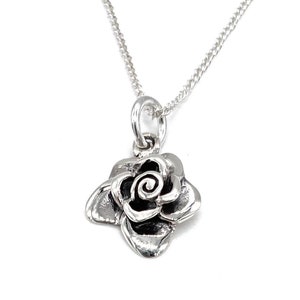 925 Sterling Silber ROSE Blumen Anhänger Charm Halskette an Silber Panzerkette